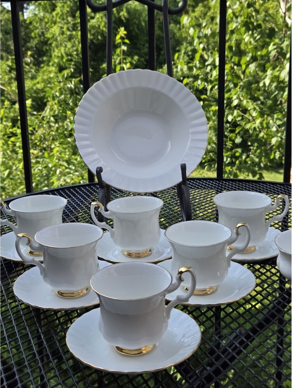 Royal Albert Val D'Or White Gold Trim~Tea Cups Saucers~Snack & Sugar Bowls 14pcs